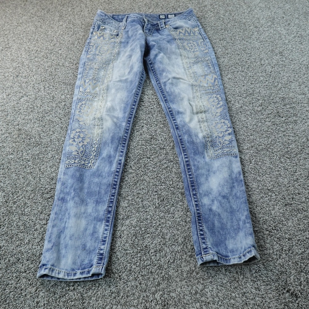 Miss Me Jeans Womens 29 Dark Blue Denim Low Rise Skinny Stretch Aztec Fade Y2K